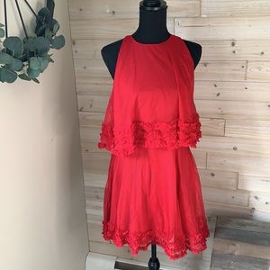 Red tiered ruffle mini dress